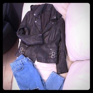 Genuine leather jacket slim cutting